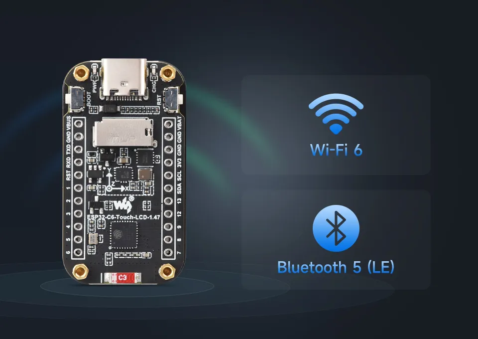 Waveshare ESP32-C6 1.47inch Touch Display Dev Board, 172×320 Resolution, 262K Display Color