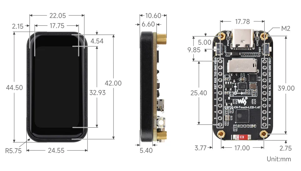 Waveshare ESP32-C6 1.47inch Touch Display Dev Board, 172×320 Resolution, 262K Display Color